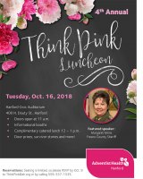 Adventist Health invites community to Think Pink Luncheon Oct. 16